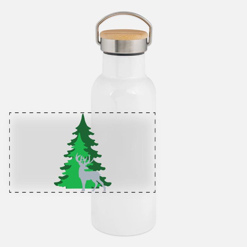 HIRSCH IM WALD Panorama Thermosflasche mit Bambusdeckel