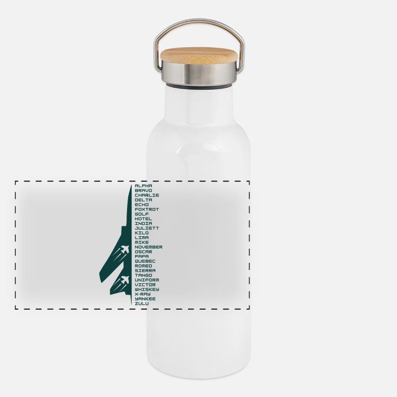 Buchstabieralphabet Panorama Thermosflasche mit Bambusdeckel