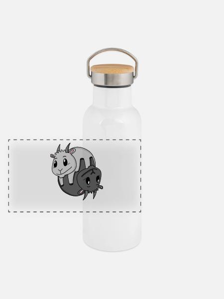 Yin Yang Zeichen Ziege - Panorama Thermosflasche mit Bambusdeckel - Weiß