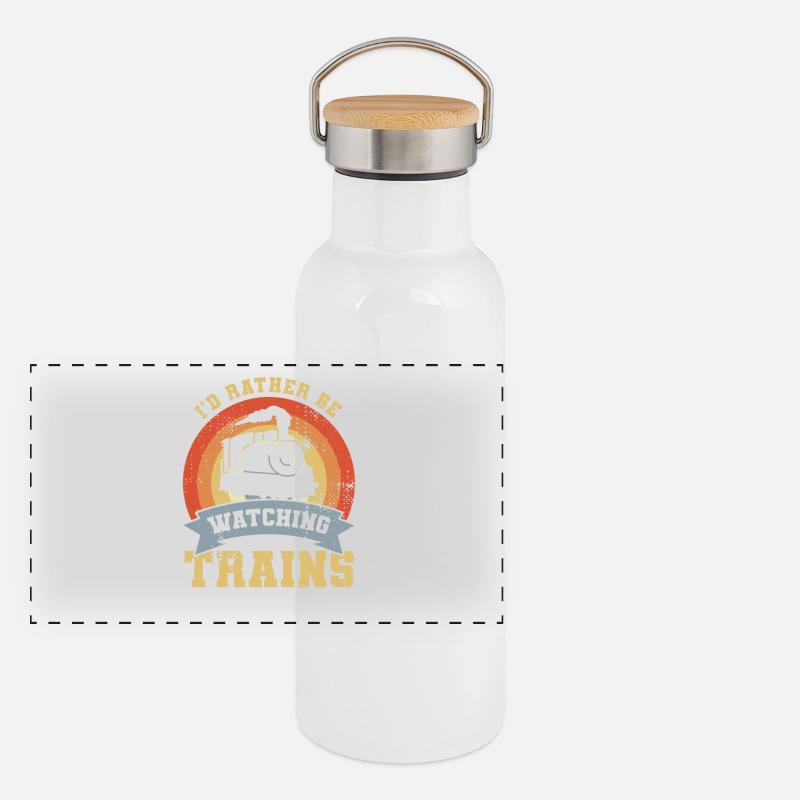 Lustiges Eisenbahner Panorama Thermosflasche mit Bambusdeckel
