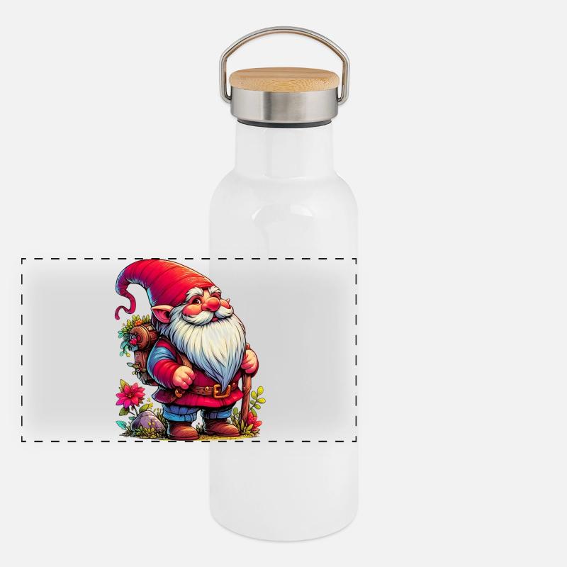 Gnom-Goblin-Elf Panorama Thermosflasche mit Bambusdeckel