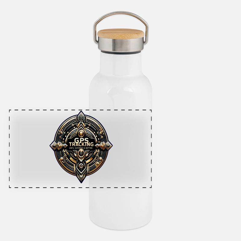 GPS Tracking Sticker Panorama Thermosflasche mit Bambusdeckel