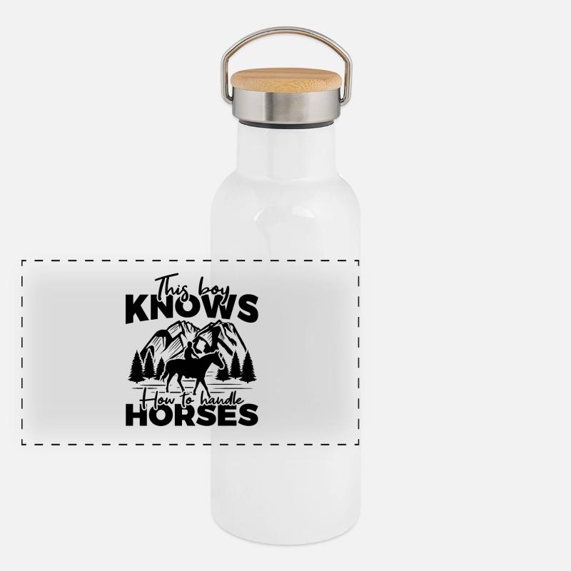 Lustiger Pferdejunge Panorama Thermosflasche mit Bambusdeckel