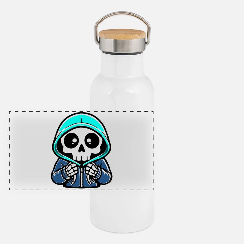 Skeleton Hoodie Neon Blue Panoramic Thermal Bottle with Bamboo Lid