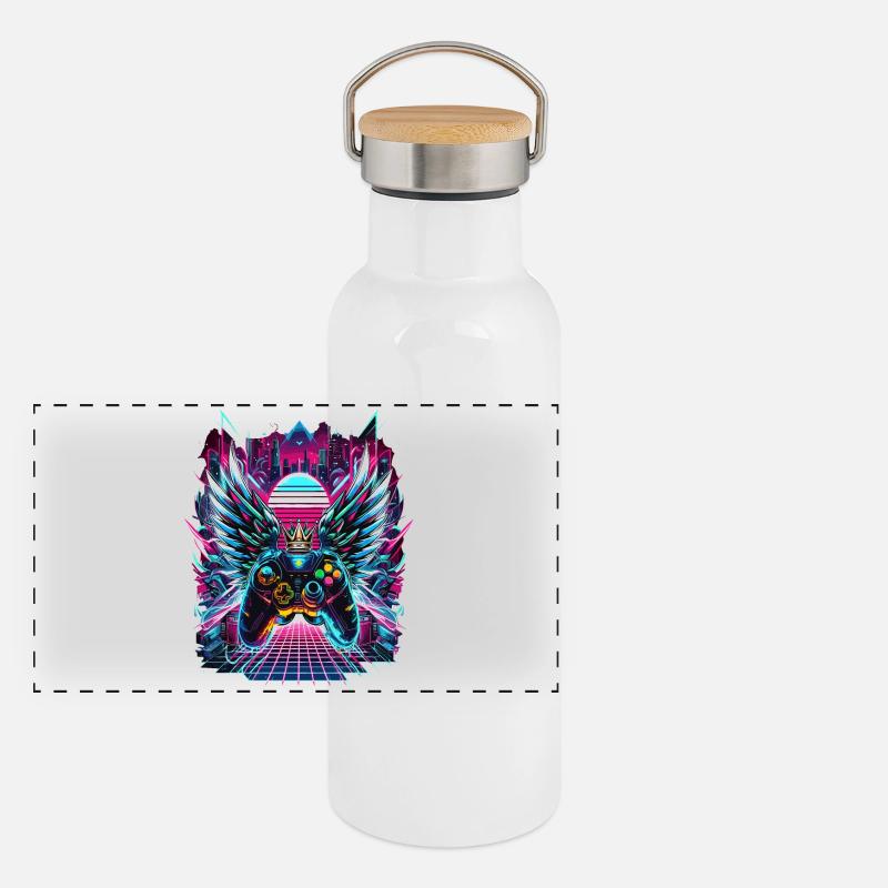 Manette Synthwave Sunset Gamer Gourde isotherme avec bouchon en bambou