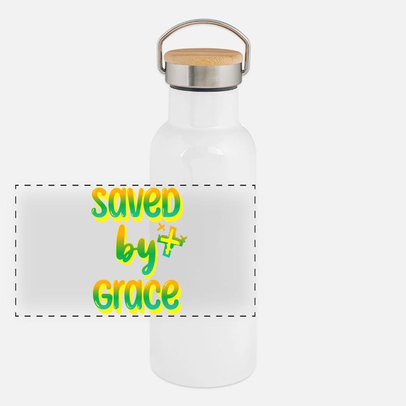 Lebensfrohe Botschaft im Regenbogen-Design Panorama Thermosflasche mit Bambusdeckel
