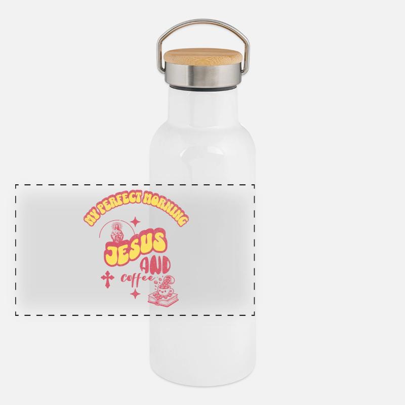 Devise de la foi et du café du matin Gourde isotherme avec bouchon en bambou