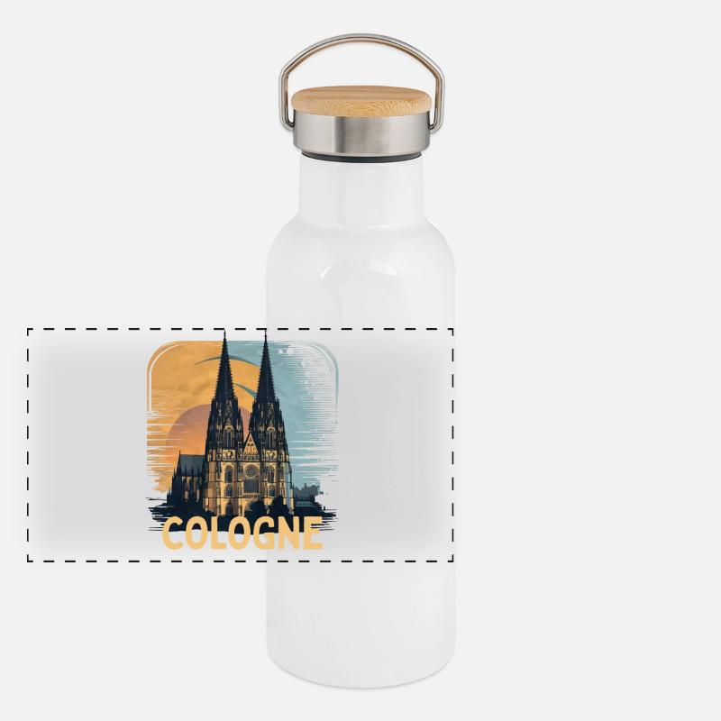 Cologne Cathedral Cologne Vintage Silhouette Cologne Skyline Panoramic Thermal Bottle with Bamboo Lid