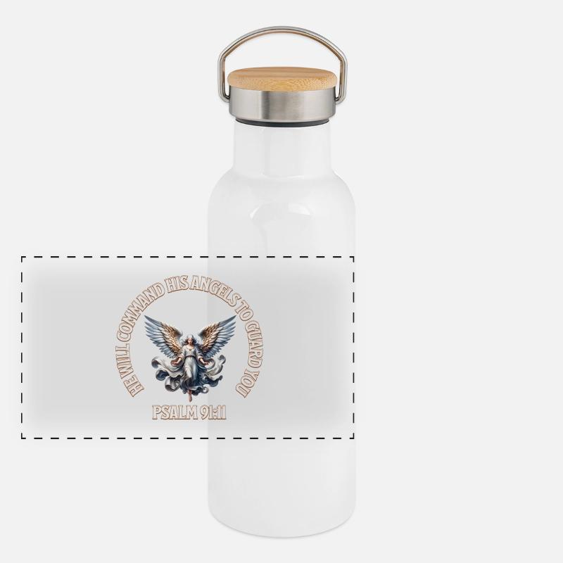 Heavenly Angel Psalm 91:11 Design - Panoramic Thermal Bottle with Bamboo Lid - white
