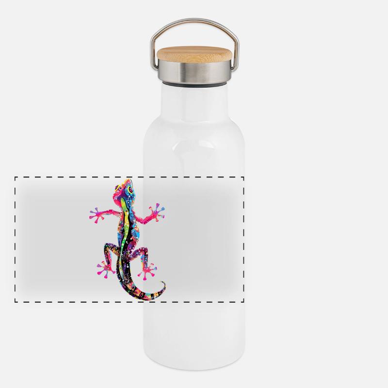 Gecko Eidechse Reptil Geckos Echse Leguan Gekko Panorama Thermosflasche mit Bambusdeckel