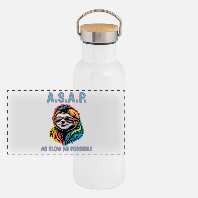 ASAP As Slow As Possible Cool Sloth Fun Quote Panoramic Thermal Bottle with Bamboo Lid