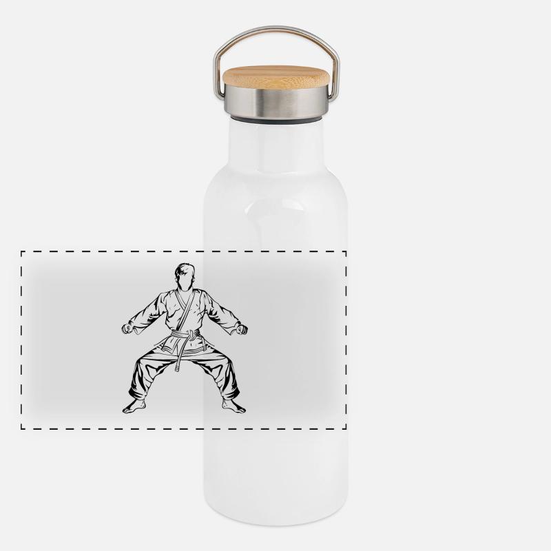 Karate Junge Panorama Thermosflasche mit Bambusdeckel