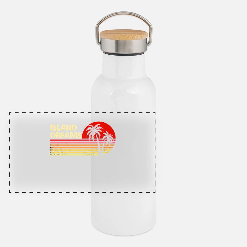Island Dreams Vintage Sunset Palm Trees Retro Tee Panoramic Thermal Bottle with Bamboo Lid