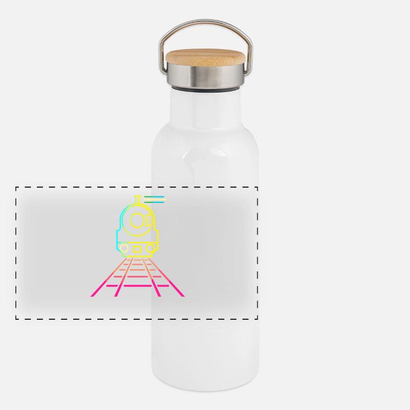 Eisenbahn Cartoon Stil Panorama Thermosflasche mit Bambusdeckel