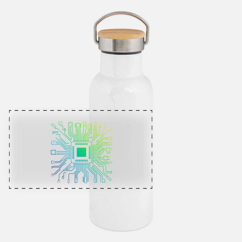Colorful Computer Circuit Board Tech Electronic Panoramic Thermal Bottle with Bamboo Lid