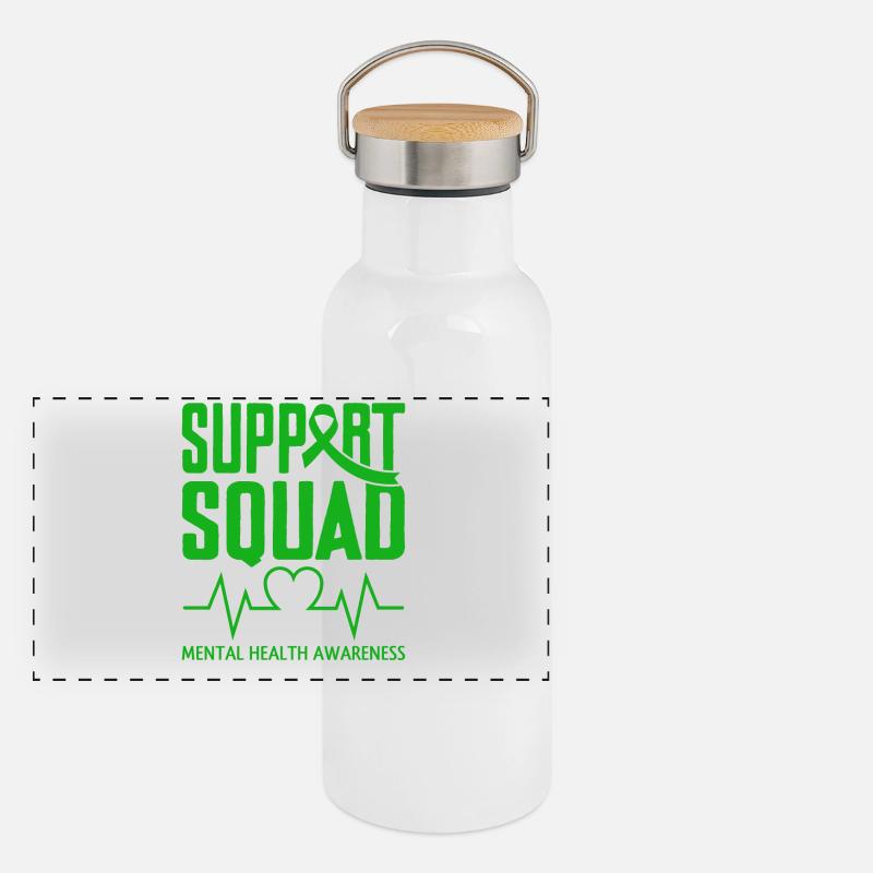 Support Squad Mentale Gesundheit Panorama Thermosflasche mit Bambusdeckel