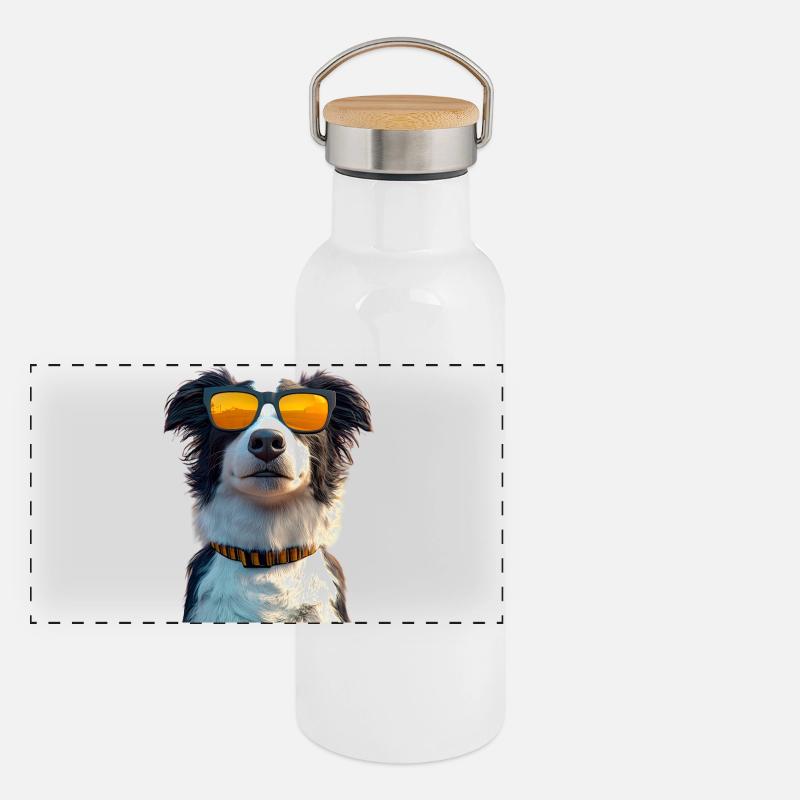 border collie chien amoureux chiot mignons collies Gourde isotherme avec bouchon en bambou
