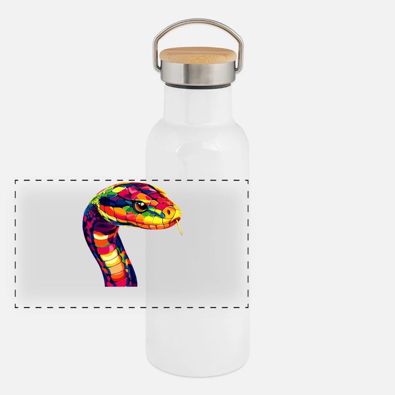 Schlange Python Kobra Mamba Klapperschlange Snake Panorama Thermosflasche mit Bambusdeckel