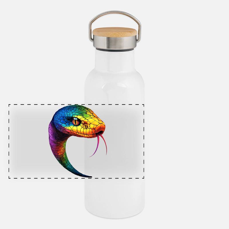 Schlange Python Kobra Mamba Klapperschlange Snake Panorama Thermosflasche mit Bambusdeckel