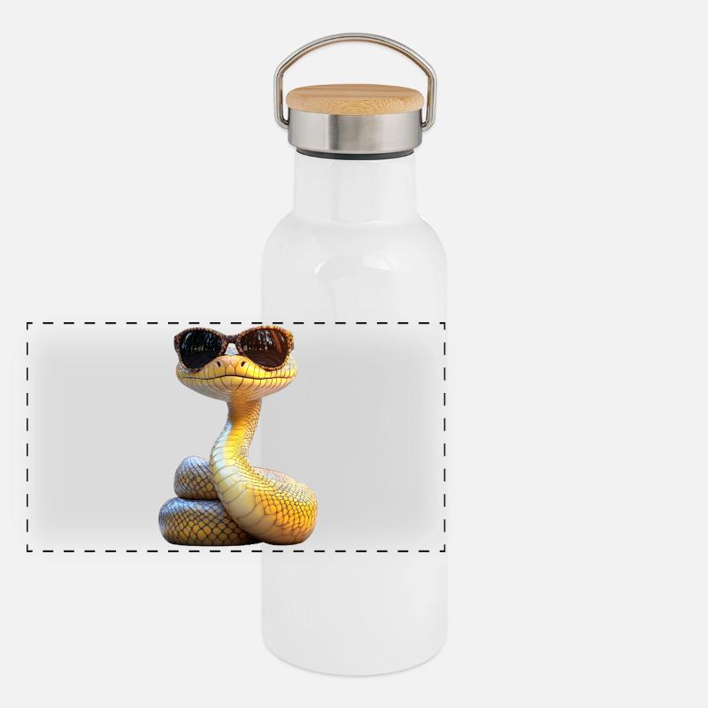 Snake Python Cobra Mamba Rattlesnake Snake Panoramic Thermal Bottle with Bamboo Lid