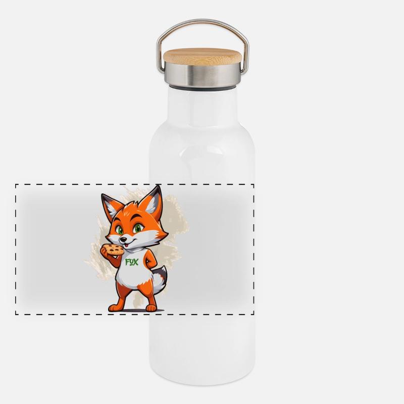 Fuchs mit Keksen Panorama Thermosflasche mit Bambusdeckel