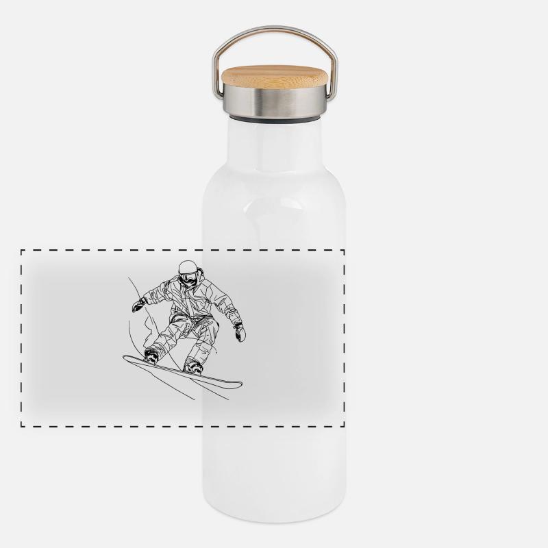 Snowboarder Line Art Panoramic Thermal Bottle with Bamboo Lid