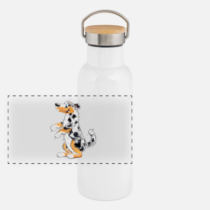Funny Australian Shepherd Panorama Thermosflasche mit Bambusdeckel