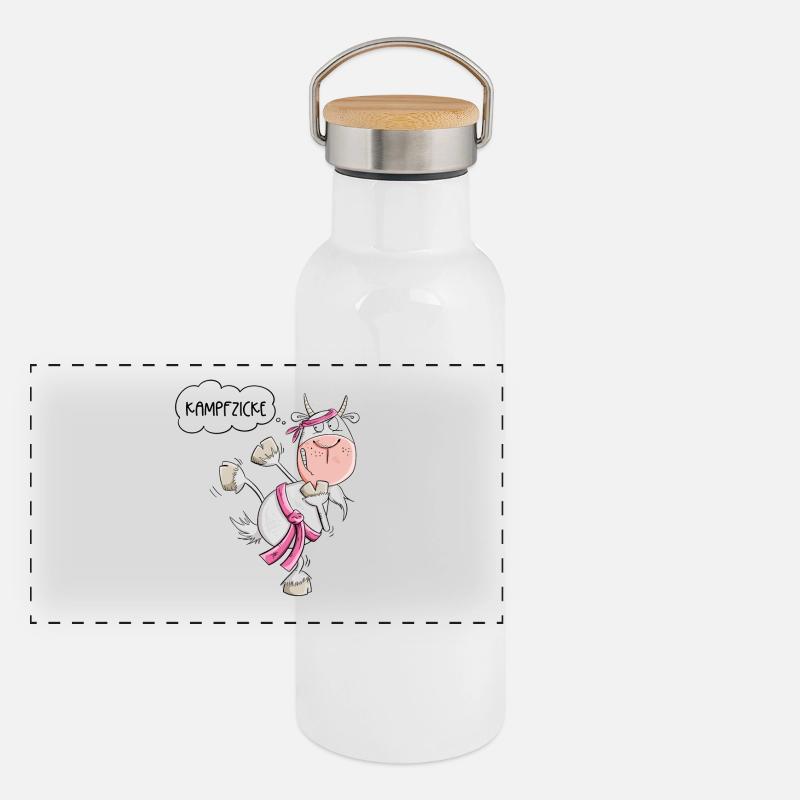 Karate Ziege Kampfsport Spruch Panorama Thermosflasche mit Bambusdeckel