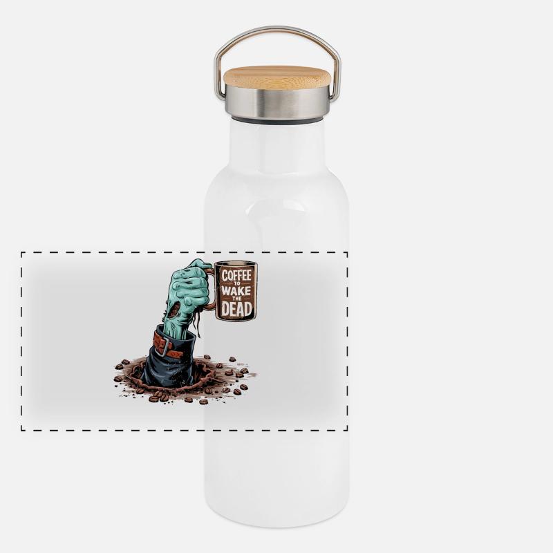 Coffee for Undead Zombie Monster Halloween Design. Panoramic Thermal Bottle with Bamboo Lid