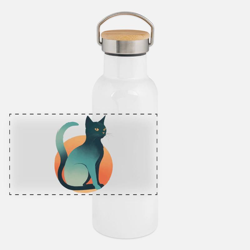 Chat noir Gourde isotherme avec bouchon en bambou