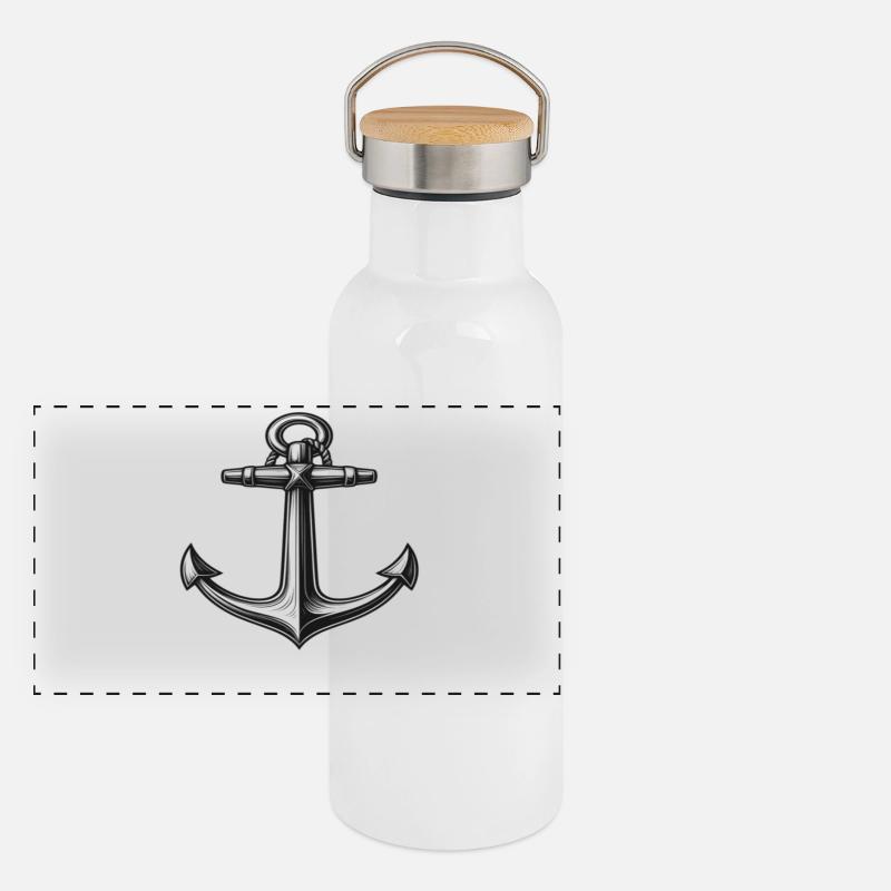 Maritimes Anker Design Panorama Thermosflasche mit Bambusdeckel