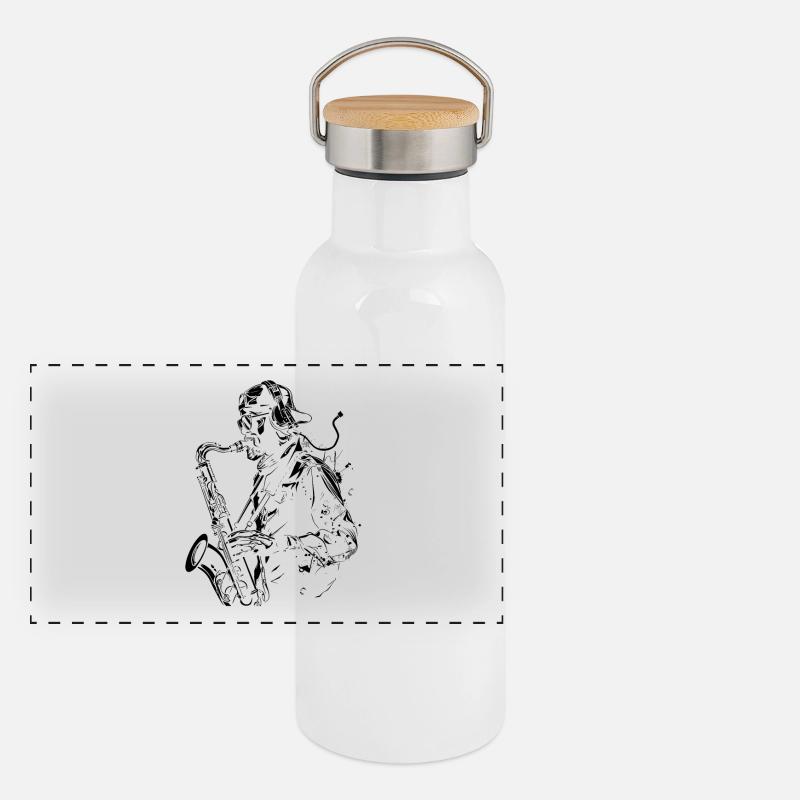 Graphisme Saxophoniste Gourde isotherme avec bouchon en bambou