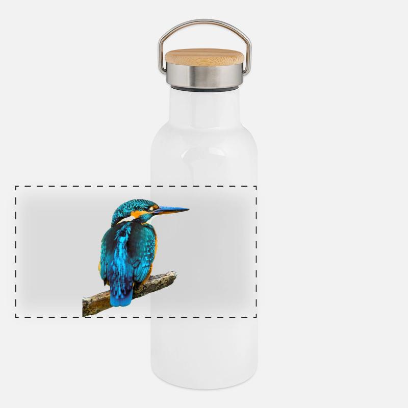 Kingfisher Alcedo atthis Panoramic Thermal Bottle with Bamboo Lid