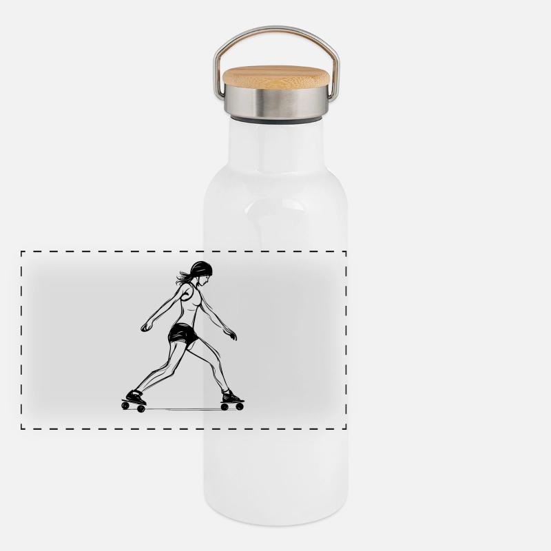 Rollschuhläuferin Line Art Panorama Thermosflasche mit Bambusdeckel