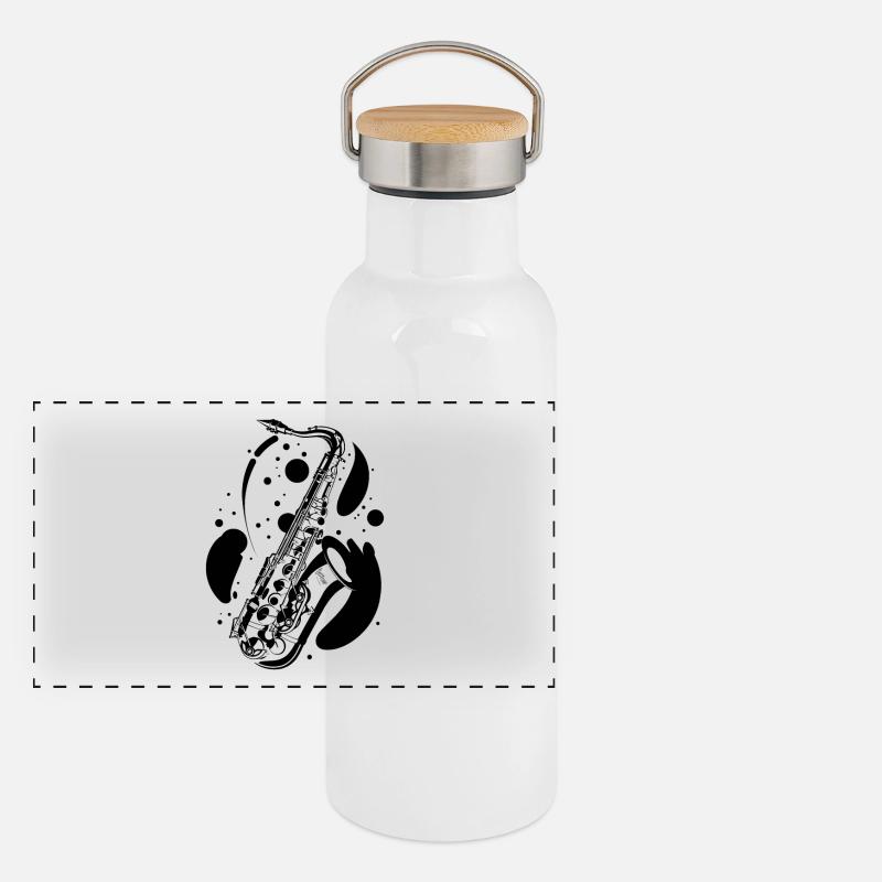 Saxophon Panorama Thermosflasche mit Bambusdeckel
