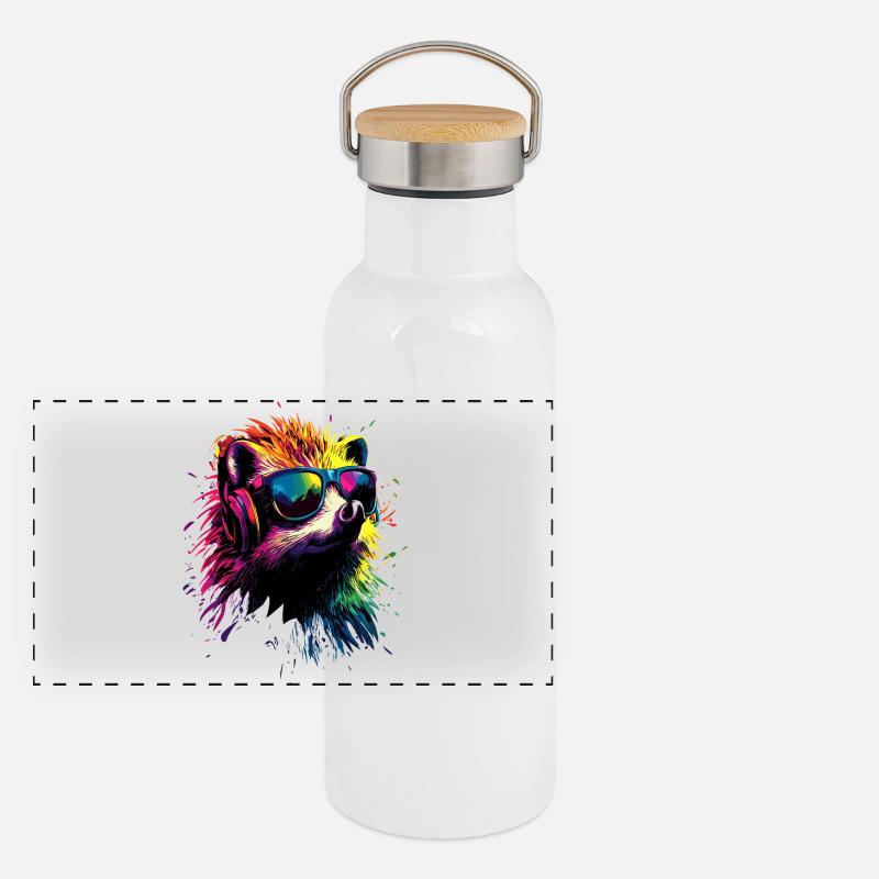 Igel Popart Kopfhörer Sonnenbrille Bunt Süßer Igel Panorama Thermosflasche mit Bambusdeckel