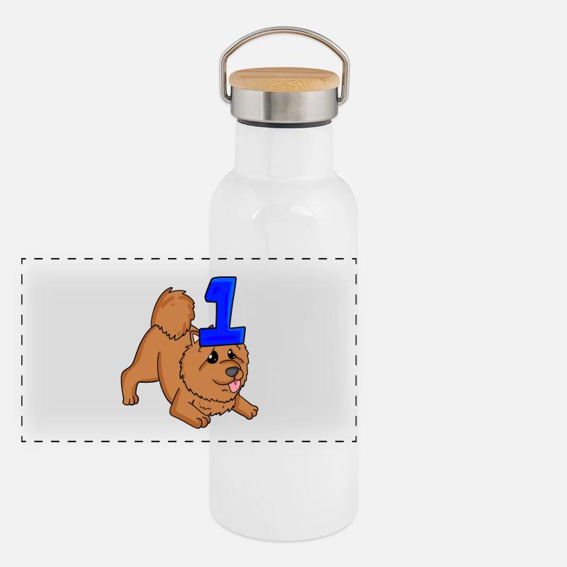 Zahl 1 Nummer Eins Panorama Thermosflasche mit Bambusdeckel