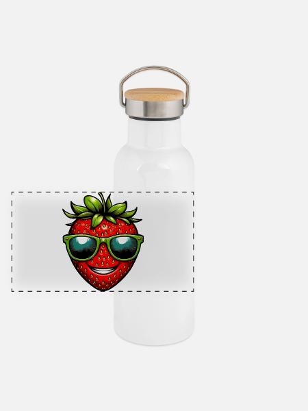 Erdbeeren Erdbeeren - Panorama Thermosflasche mit Bambusdeckel - Weiß