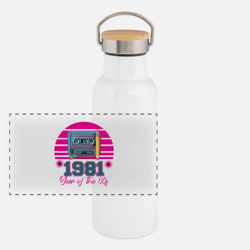 Retro Cassette 1981 Panoramic Thermal Bottle with Bamboo Lid