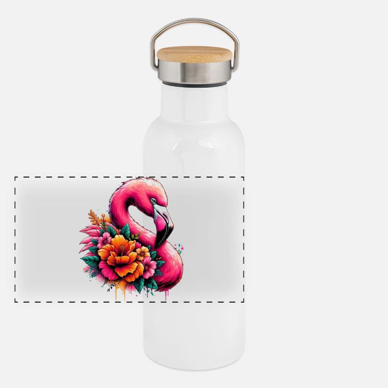 Flamingo Panorama Thermosflasche mit Bambusdeckel