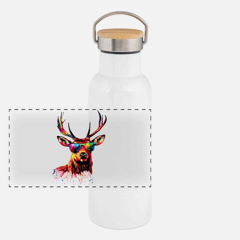 Hirsch Geweih Jagd Reh Rentier Rothirsch Jäger Panorama Thermosflasche mit Bambusdeckel