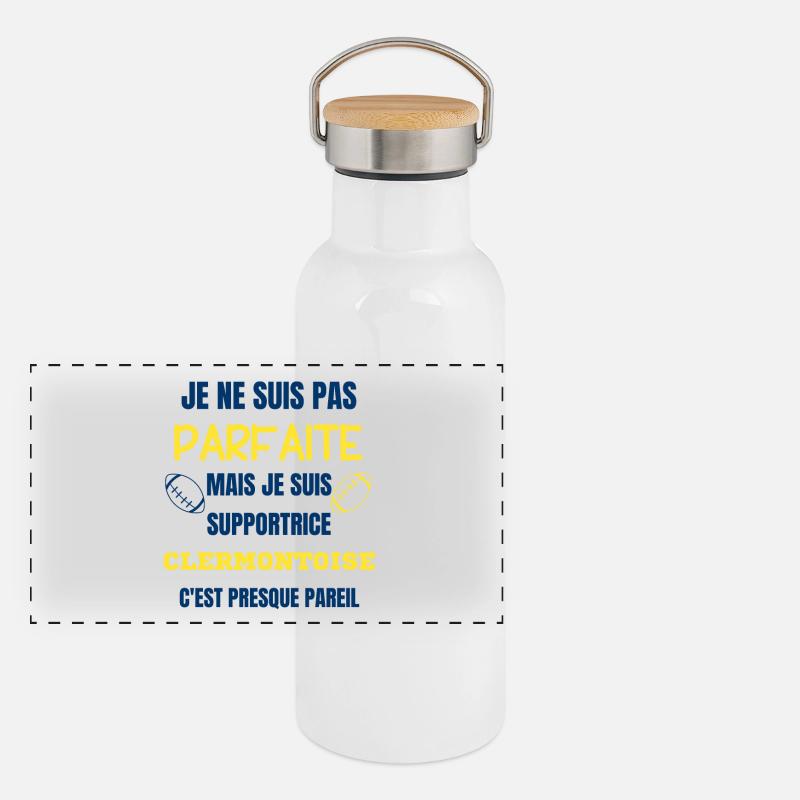Supportrice Clermontoise Rugby Gourde isotherme avec bouchon en bambou