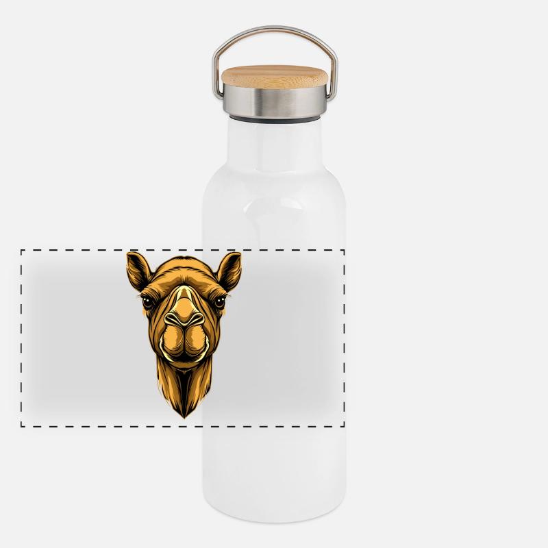 Kamel Dromedar Trampeltier Camel Geschenk Kamele Panorama Thermosflasche mit Bambusdeckel