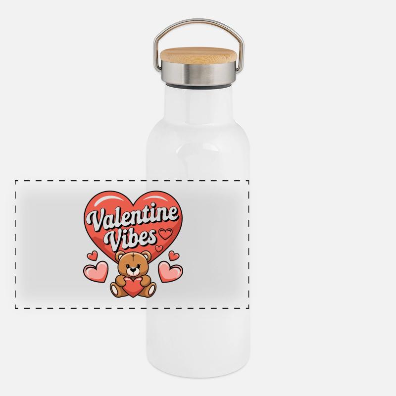 Valentine vibes for lovers on Valentine's Day - Panoramic Thermal Bottle with Bamboo Lid - white