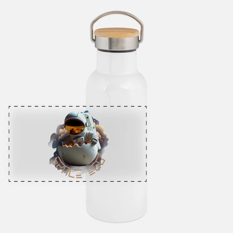 Astronaut in Eierschale Panorama Thermosflasche mit Bambusdeckel