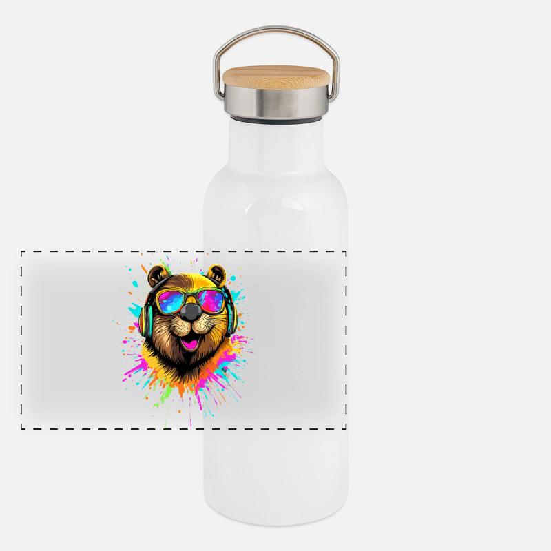 Castor Motif Castor Chuchoter Rongeurs Mignon Castor Gourde isotherme avec bouchon en bambou