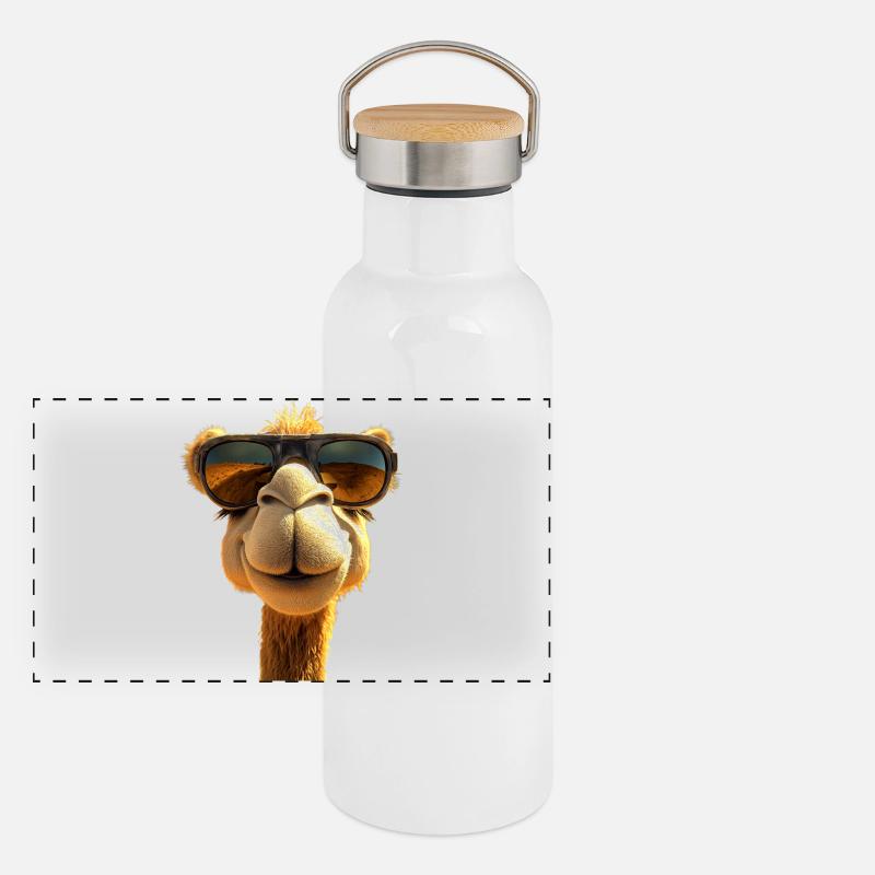 Kamel Dromedar Trampeltier Camel Geschenk Kamele Panorama Thermosflasche mit Bambusdeckel