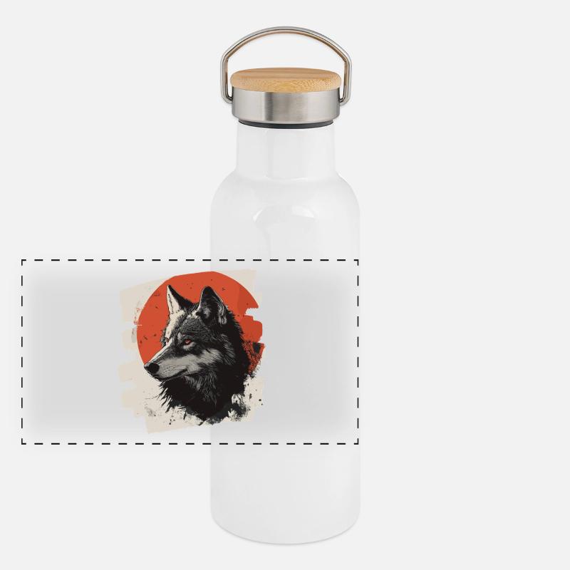 Wolf Retro Panorama Thermosflasche mit Bambusdeckel