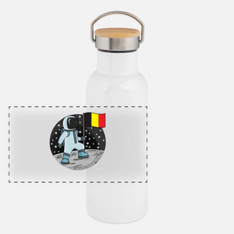 Astronaute avec drapeau belge dans l’espace Gourde isotherme avec bouchon en bambou