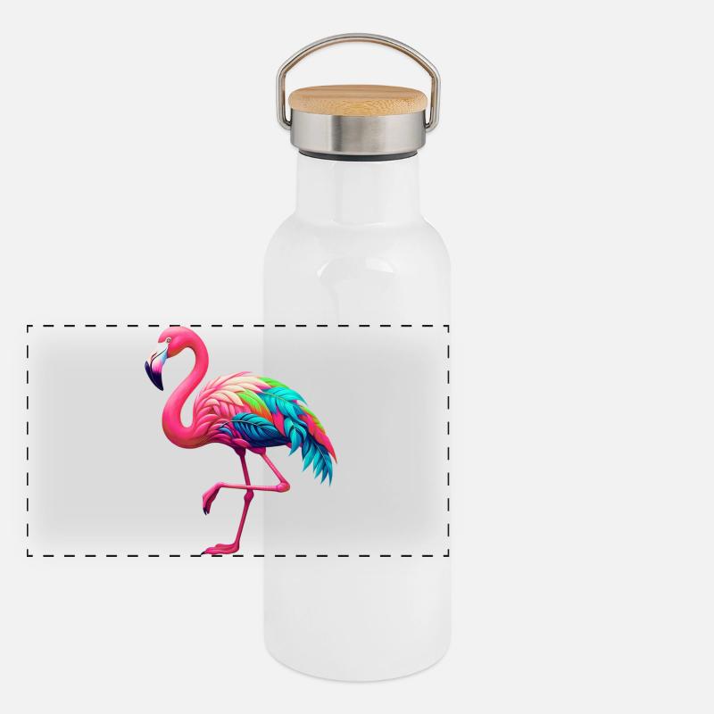 Flamingo Panorama Thermosflasche mit Bambusdeckel